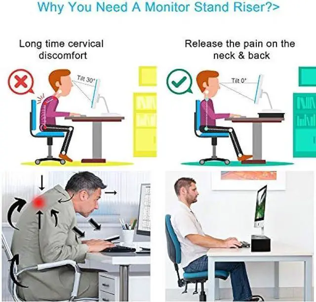 Alt view image 6 of 6 - Marbrasse Monitor Stand Riser, 16.5 Inch 2 Tier Computer Printer Shelf Stand for Laptop Computer Screen Storage, Desktop Stand with Phone Holder and Cable Management Black