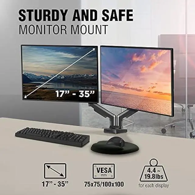 Alt view image 2 of 7 - ELG Full Motion Swivel Dual Monitor Desk Mount Stand Gas Spring for Two Screens 17 to 35'' (4.4lbs to 19.8lbs Load for Each Display), Computer Monitor Stand F160N, Black