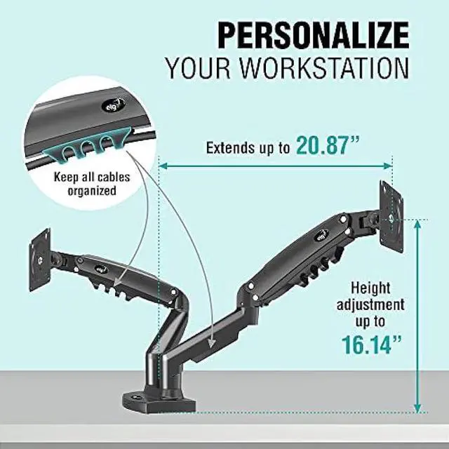 Alt view image 6 of 7 - ELG Full Motion Swivel Dual Monitor Desk Mount Stand Gas Spring for Two Screens 17 to 35'' (4.4lbs to 19.8lbs Load for Each Display), Computer Monitor Stand F160N, Black