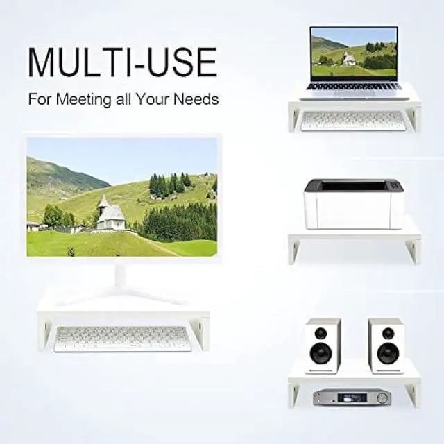 Alt view image 2 of 6 - TEAMIX 14.2 inch White Monitor Stand Riser, Wood Monitor Riser with Storage for Desk Small Monitor Stand TV/Screen/PC/Laptop Riser Computer Stand Desktop Shelf (White-14.2 inch)