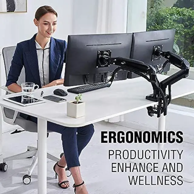 Alt view image 5 of 7 - ELG Full Motion Swivel Dual Monitor Desk Mount Stand Gas Spring for Two Screens 17 to 35'' (4.4lbs to 19.8lbs Load for Each Display), Computer Monitor Stand F160N, Black