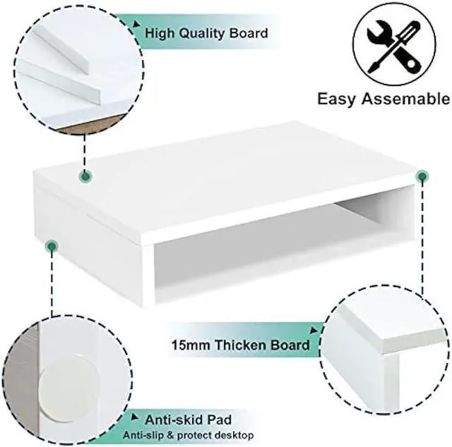Alt view image 4 of 6 - TEAMIX 14.2 inch White Monitor Stand Riser, Wood Monitor Riser with Storage for Desk Small Monitor Stand TV/Screen/PC/Laptop Riser Computer Stand Desktop Shelf (White-14.2 inch)