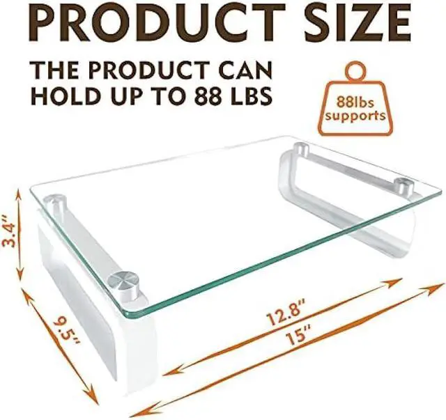 Alt view image 4 of 4 - Hemudu Clear Computer Monitor Stand Riser Multi Media Desktop Stand for Flat Screen LCD LED TV, Laptop/Notebook, with Tempered Glass and Metal Legs, HD02T-001