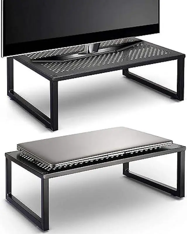 Main image of Simple Trending 2 Pack Monitor Stand Riser, Metal Desk Organizer Stand with Anti-Slip Suction Cup for Laptop, Computer, iMac, Pc, Printer, Black