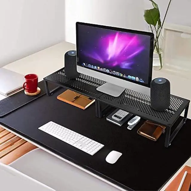 Alt view image 2 of 7 - Simple Trending 2 Pack Monitor Stand Riser, Metal Desk Organizer Stand with Anti-Slip Suction Cup for Laptop, Computer, iMac, Pc, Printer, Black