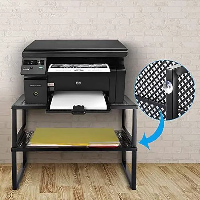 Alt view image 4 of 7 - Simple Trending 2 Pack Monitor Stand Riser, Metal Desk Organizer Stand with Anti-Slip Suction Cup for Laptop, Computer, iMac, Pc, Printer, Black