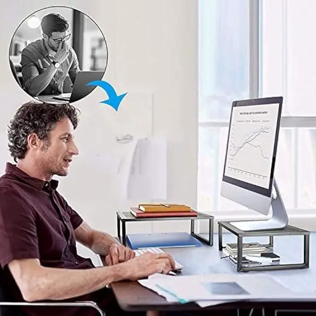 Alt view image 5 of 7 - Simple Trending 2 Pack Monitor Stand Riser, Metal Desk Organizer Stand with Anti-Slip Suction Cup for Laptop, Computer, iMac, Pc, Printer, Black