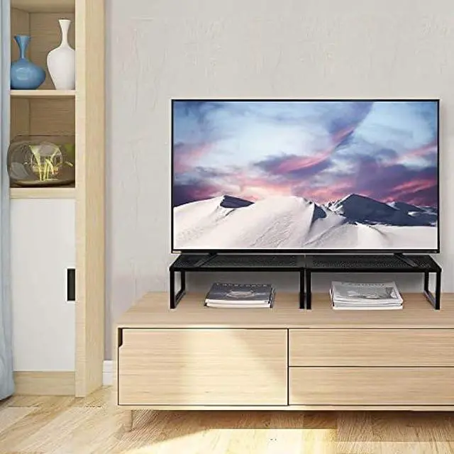 Alt view image 6 of 7 - Simple Trending 2 Pack Monitor Stand Riser, Metal Desk Organizer Stand with Anti-Slip Suction Cup for Laptop, Computer, iMac, Pc, Printer, Black