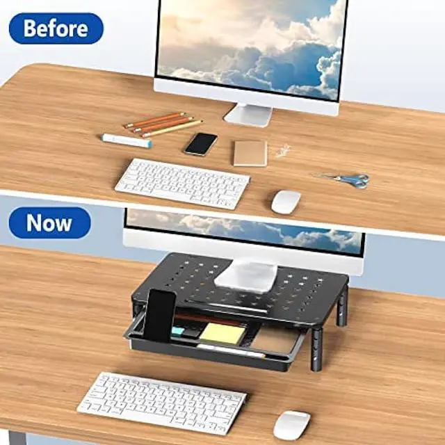 Alt view image 6 of 6 - Zimilar 2 Pack Monitor Stand Riser with Drawer - 3 Height Adjustable Metal Monitor Stand with Unique Star Mesh for Computer Laptop Notebook Printer