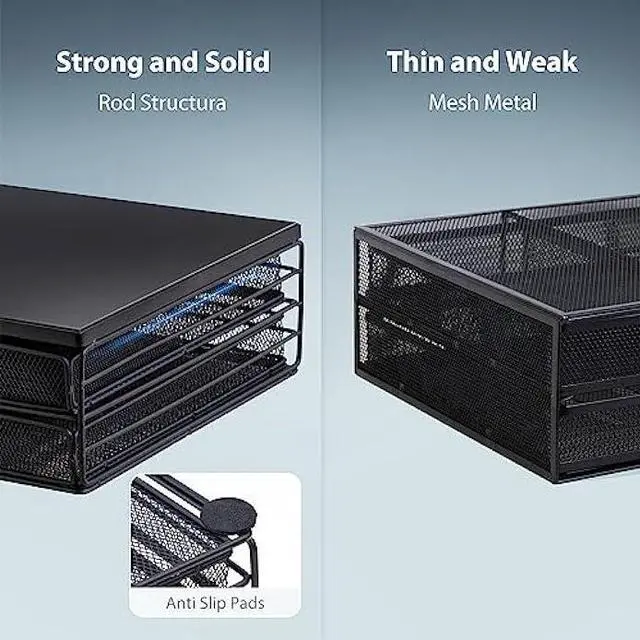 Alt view image 3 of 7 - ARCOBIS Wood Monitor Riser with Drawers, Mesh Metal Computer Monitor Stand Riser with Storage for Desk, Max Load Capacity 40LB, 2 Drawers and 1 Pen Holder, Black