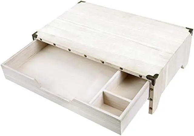 Alt view image 5 of 6 - Ikee Design Wooden Monitor Stand Riser with Drawer,Wood Desktop Stands for Laptop Computer/TV/PC, Wood Clutter-Free Desk Stand with Storage Organizer, 16 1/2 W x 10 1/4 D x 5 1/8 H, White