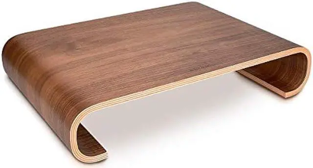 Main image of Navaris Wood Monitor Stand Riser - Computer Desk Organizer Desktop Dock Wooden Mount Display for PC TV Screen Notebook Laptop - Walnut