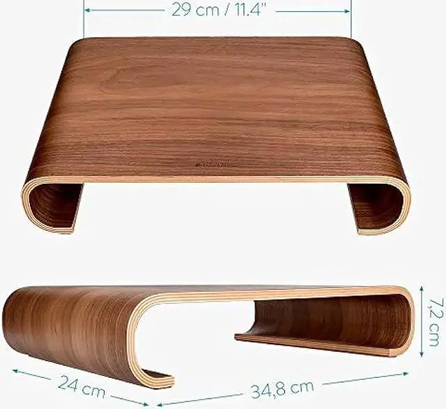 Alt view image 4 of 5 - Navaris Wood Monitor Stand Riser - Computer Desk Organizer Desktop Dock Wooden Mount Display for PC TV Screen Notebook Laptop - Walnut