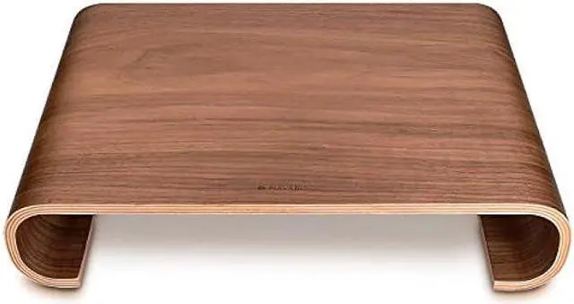 Alt view image 5 of 5 - Navaris Wood Monitor Stand Riser - Computer Desk Organizer Desktop Dock Wooden Mount Display for PC TV Screen Notebook Laptop - Walnut