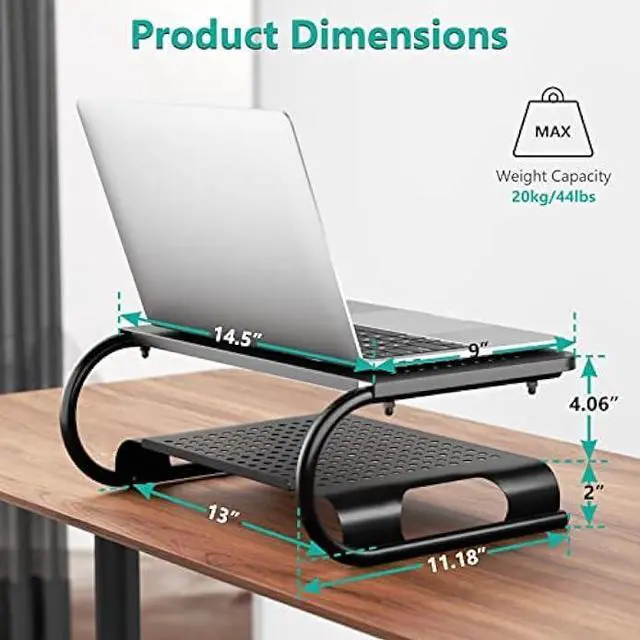 Alt view image 3 of 6 - WALI Monitor Stand Riser, Computer Desktop Stand Riser Holder, Vented Metal 2 Tier Desk Shelf for Desk Organizer (STT001B), 1 Pack, Black