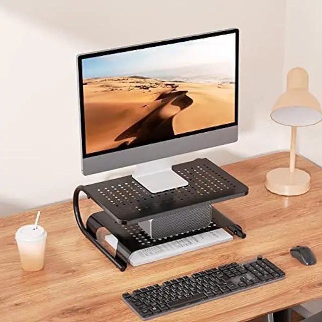 Alt view image 5 of 6 - WALI Monitor Stand Riser, Computer Desktop Stand Riser Holder, Vented Metal 2 Tier Desk Shelf for Desk Organizer (STT001B), 1 Pack, Black