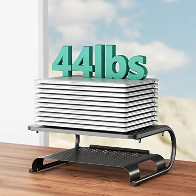 Alt view image 4 of 6 - WALI Monitor Stand Riser, Computer Desktop Stand Riser Holder, Vented Metal 2 Tier Desk Shelf for Desk Organizer (STT001B), 1 Pack, Black