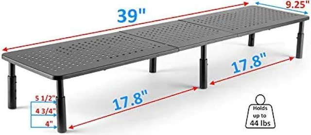 Alt view image 2 of 5 - Husky Mounts Large Dual Monitor Stand Riser, Adjustable Legs, 39 x 9.25 x 5.5 Max Height, Matte Black Steel