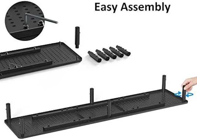 Alt view image 3 of 5 - Husky Mounts Large Dual Monitor Stand Riser, Adjustable Legs, 39 x 9.25 x 5.5 Max Height, Matte Black Steel