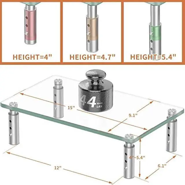 Alt view image 6 of 6 - Hemudu 2 Pack Monitor Stand -3 Adjustable Height Monitor Riser, Computer Monitor Stand, Desktop Organizer, Monitor Stand Riser for PC, Computer, Laptop Clear