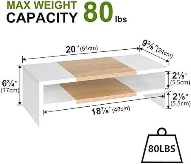 Alt view image 5 of 7 - TEAMIX 2 Tiers Desktop Monitor Stand Riser 20 Inch Printer Stand with Storage Small TV Riser Laptop Wooden Desk Organizer Shelf Bookshelf Maple (White+Maple, 2 Tiers)