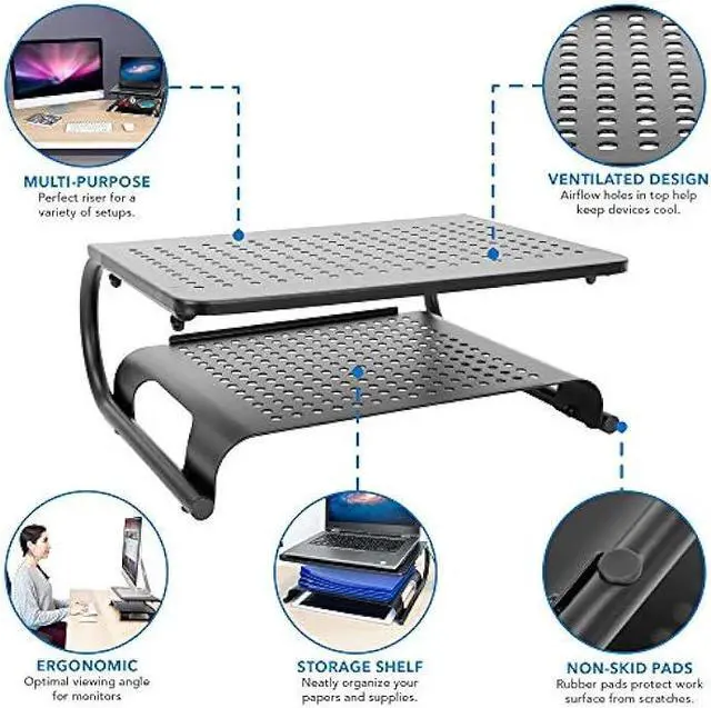 Alt view image 5 of 6 - MOUNT-IT! 2 Tier Desk Organizer Riser | Computer Monitor Stand with Keyboard Storage Shelf for Desktops, Laptops, Printers, Home Office Space Saver (2 Shelves)