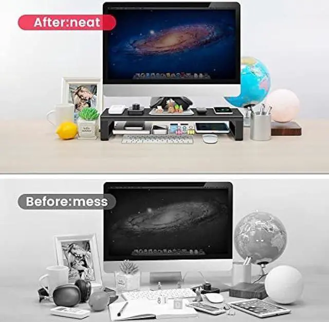 Alt view image 4 of 6 - Vaydeer USB3.0 Wireless Charging Aluminum Monitor Stand Riser Support Transfer Data and Charging,Keyboard and Mouse Storage Desk Organizer up to 27inch for Computer MacBook PC (Black