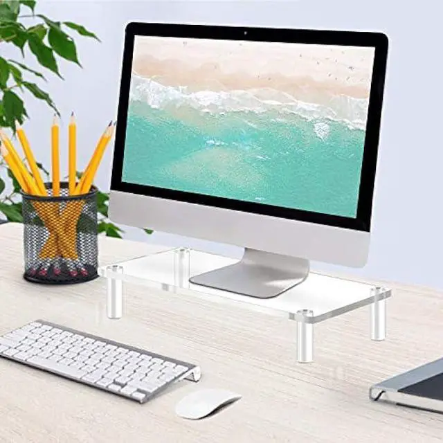 Alt view image 2 of 7 - Yestbuy Acrylic Monitor Stand Riser, Clear Computer Monitor Riser, Desktop Organizer Stand for Office Accessories, Printer, Notebook, and All Flat Screen Display, Ergonomic Monitor Riser Stand