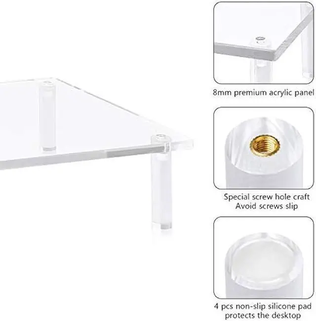 Alt view image 5 of 7 - Yestbuy Acrylic Monitor Stand Riser, Clear Computer Monitor Riser, Desktop Organizer Stand for Office Accessories, Printer, Notebook, and All Flat Screen Display, Ergonomic Monitor Riser Stand