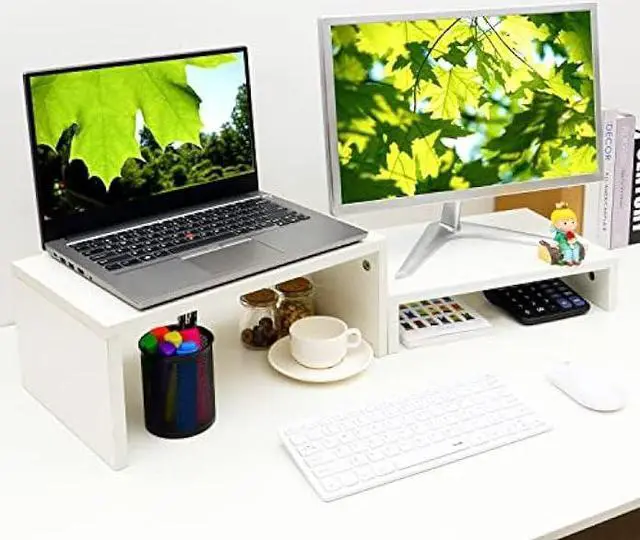 Main image of TEAMIX Adjustable White Monitor Stand Riser-2 Pack,Wood 2 Tier Adjustable Monitor Stand Dual Monitor Riser for 2 Monitors/Laptop/PC Computer Stand for Desk