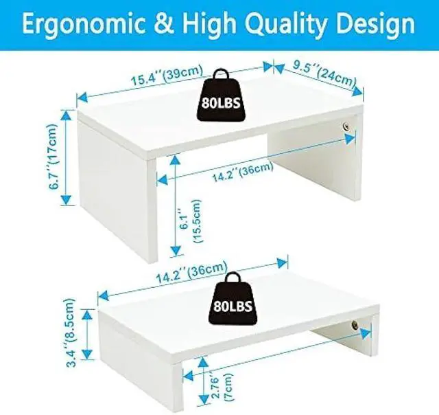 Alt view image 3 of 6 - TEAMIX Adjustable White Monitor Stand Riser-2 Pack,Wood 2 Tier Adjustable Monitor Stand Dual Monitor Riser for 2 Monitors/Laptop/PC Computer Stand for Desk