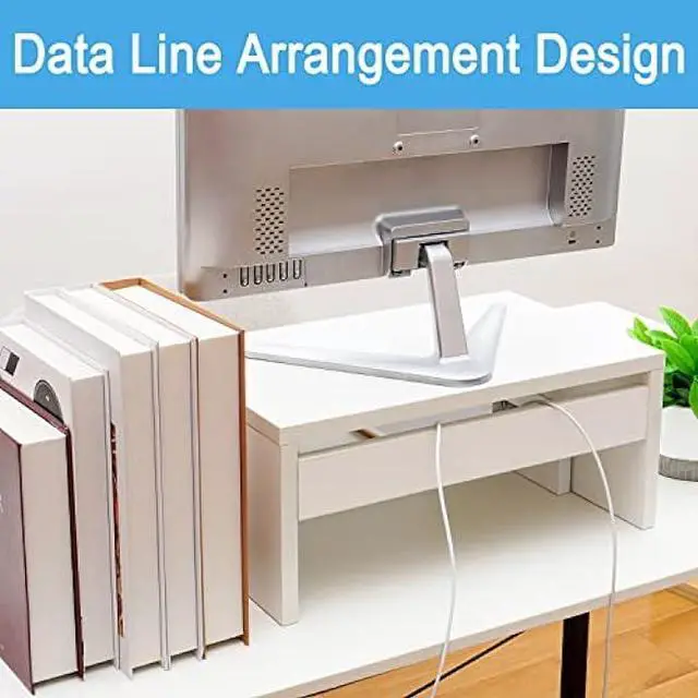 Alt view image 4 of 6 - TEAMIX Adjustable White Monitor Stand Riser-2 Pack,Wood 2 Tier Adjustable Monitor Stand Dual Monitor Riser for 2 Monitors/Laptop/PC Computer Stand for Desk