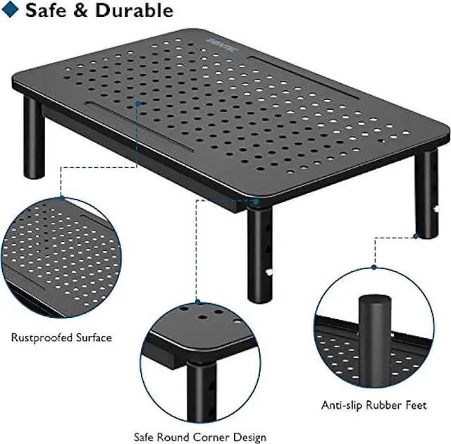 Alt view image 4 of 7 - BONTEC 2 Pack Monitor Stand Riser with Drawer, 3 Height Adjustable PC Monitor Riser for Desk with Mesh Platform for Laptop, Computer, iMac, PC, Printer up to 44LBS/20KG, Cable Ties Included