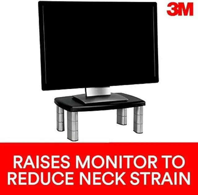 Alt view image 3 of 7 - 3M Adjustable Monitor Stand, Three Leg Segments Simply Adjust Height From 1 to 5 7/8, Sturdy Platform Holds Up to 80 lbs, 11-inch Space Between Columns for Storage, Silver/Black (MS80B)