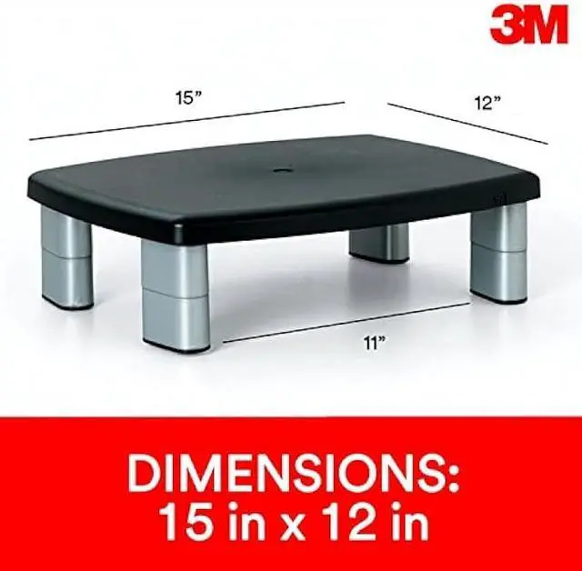 Alt view image 2 of 7 - 3M Adjustable Monitor Stand, Three Leg Segments Simply Adjust Height From 1 to 5 7/8, Sturdy Platform Holds Up to 80 lbs, 11-inch Space Between Columns for Storage, Silver/Black (MS80B)