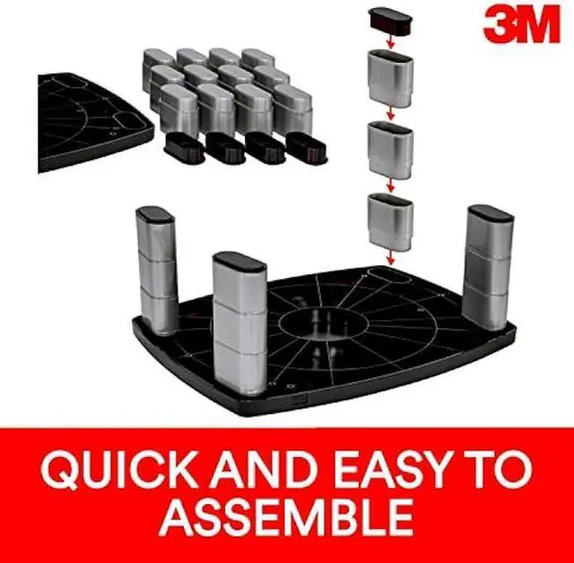 Alt view image 6 of 7 - 3M Adjustable Monitor Stand, Three Leg Segments Simply Adjust Height From 1 to 5 7/8, Sturdy Platform Holds Up to 80 lbs, 11-inch Space Between Columns for Storage, Silver/Black (MS80B)