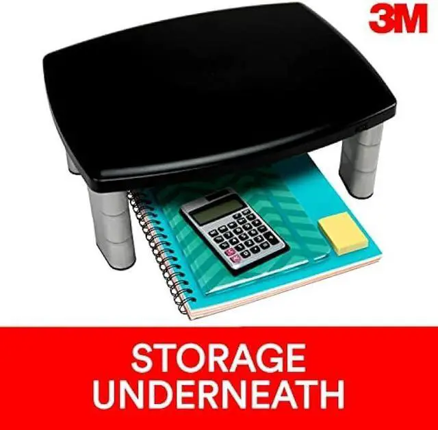 Alt view image 7 of 7 - 3M Adjustable Monitor Stand, Three Leg Segments Simply Adjust Height From 1 to 5 7/8, Sturdy Platform Holds Up to 80 lbs, 11-inch Space Between Columns for Storage, Silver/Black (MS80B)
