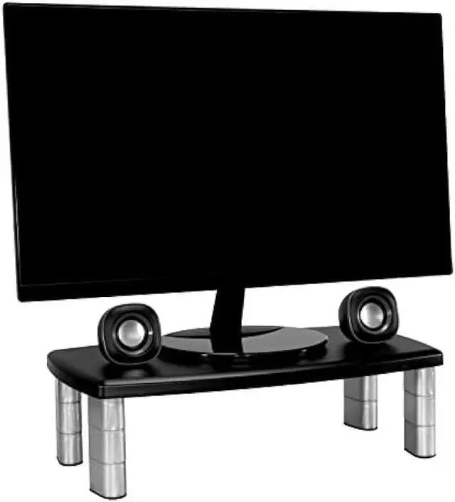 Main image of 3M Extra Wide Adjustable Monitor Stand, Three Leg Segments Simply Adjust Height from 1 to 5 7/8, Sturdy Platform Holds Up to 40 lbs, 16-inch Space Between Columns for Storage, Silver/Black (MS90B)