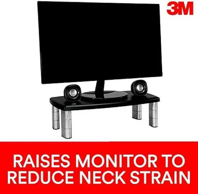 Alt view image 7 of 7 - 3M Extra Wide Adjustable Monitor Stand, Three Leg Segments Simply Adjust Height from 1 to 5 7/8, Sturdy Platform Holds Up to 40 lbs, 16-inch Space Between Columns for Storage, Silver/Black (MS90B)