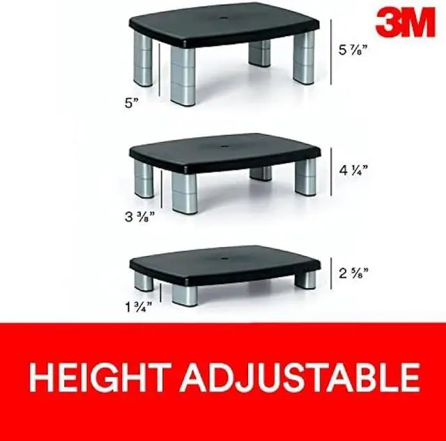 Alt view image 4 of 7 - 3M Adjustable Monitor Stand, Three Leg Segments Simply Adjust Height From 1 to 5 7/8, Sturdy Platform Holds Up to 80 lbs, 11-inch Space Between Columns for Storage, Silver/Black (MS80B)