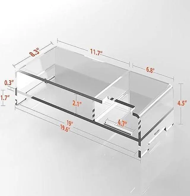Alt view image 5 of 5 - BEYGORM Acrylic Monitor Stand Riser, Wide 20, 2 Tier Computer with Storage, Desk Organizer Desktop Printer Laptop Storage Shelf Screen Holder Phone Holder(Clear)