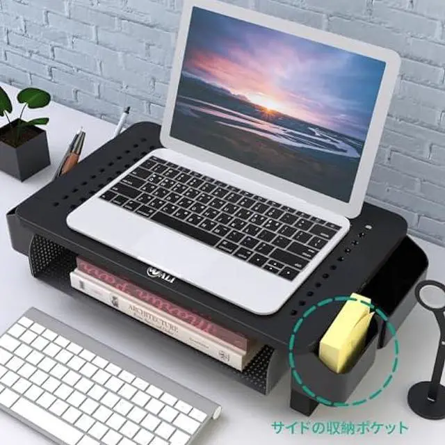 Alt view image 2 of 6 - WALI Monitor Stand with Storage, Office Desk Organizer with Drawer and Side Storage Pockets for Computer Desk Stand, Laptop, Printer, Notebook and Flat Screen Display, (STT007), Black, 1 Pack