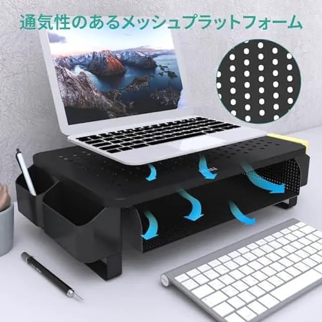 Alt view image 4 of 6 - WALI Monitor Stand with Storage, Office Desk Organizer with Drawer and Side Storage Pockets for Computer Desk Stand, Laptop, Printer, Notebook and Flat Screen Display, (STT007), Black, 1 Pack
