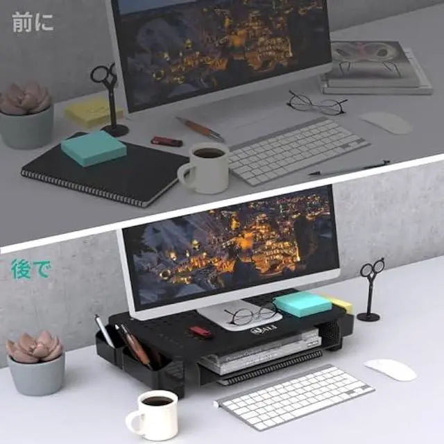 Alt view image 5 of 6 - WALI Monitor Stand with Storage, Office Desk Organizer with Drawer and Side Storage Pockets for Computer Desk Stand, Laptop, Printer, Notebook and Flat Screen Display, (STT007), Black, 1 Pack