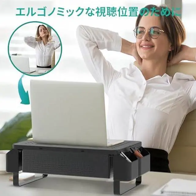 Alt view image 6 of 6 - WALI Monitor Stand with Storage, Office Desk Organizer with Drawer and Side Storage Pockets for Computer Desk Stand, Laptop, Printer, Notebook and Flat Screen Display, (STT007), Black, 1 Pack