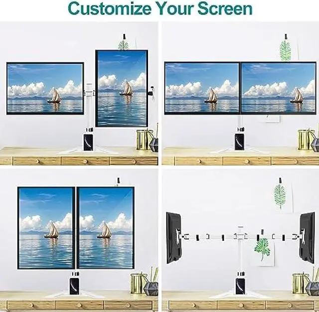 Alt view image 3 of 7 - MOUNT PRO Dual Monitor Stand - Free Standing Full Motion Monitor Desk Mount Fits 2 Screens up to 27 inches,17.6lbs with Height Adjustable, Swivel, Tilt, Rotation, VESA 75x75 100x100,White