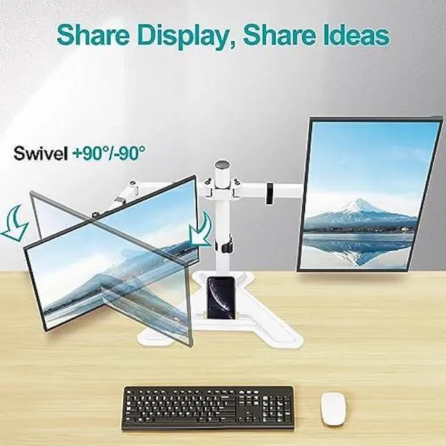 Alt view image 4 of 7 - MOUNT PRO Dual Monitor Stand - Free Standing Full Motion Monitor Desk Mount Fits 2 Screens up to 27 inches,17.6lbs with Height Adjustable, Swivel, Tilt, Rotation, VESA 75x75 100x100,White