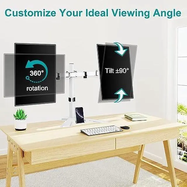 Alt view image 5 of 7 - MOUNT PRO Dual Monitor Stand - Free Standing Full Motion Monitor Desk Mount Fits 2 Screens up to 27 inches,17.6lbs with Height Adjustable, Swivel, Tilt, Rotation, VESA 75x75 100x100,White