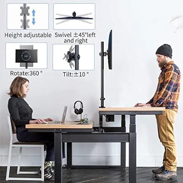 Alt view image 3 of 6 - Pholiten Single Tall Monitor Stand, Extra Tall 31 Inch Monitor Mount, Fully Adjustable Tall Monitor arm for 13-32 Inch LCD ScreenHolds up to 22lbs