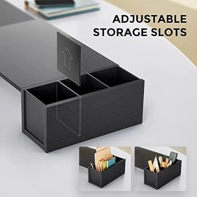 Alt view image 4 of 6 - LORYERGO Dual Monitor Stand Riser, Laptop Stand with Storage Accessories Slots, Length and Angle Adjustable Computer Stand, Desktop Stand with Storage Organizer for Computer, Laptop, Printer